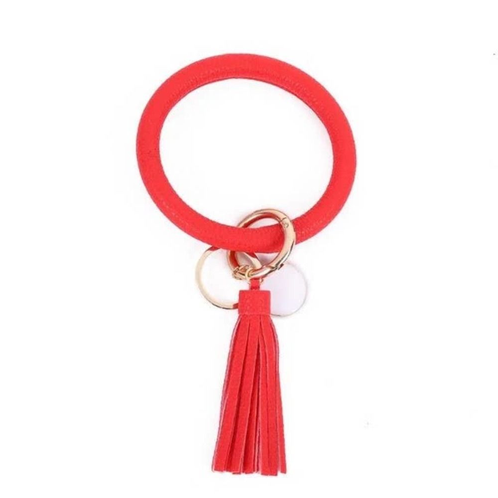 Red Vegan‎ Leather Tassel Bangle Keychain~~NWOT